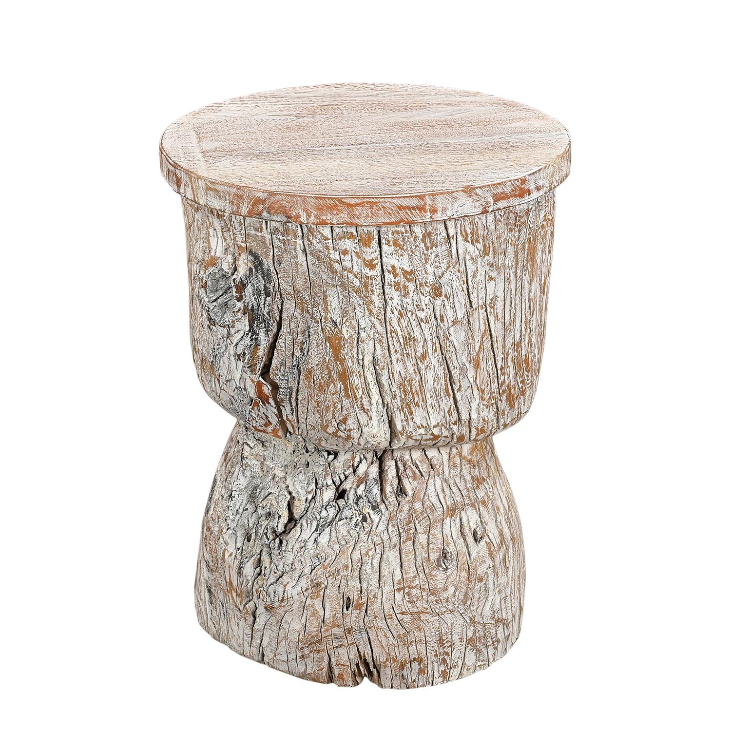 Ranch Style Antique Wooden Mortar Repurposed End Table