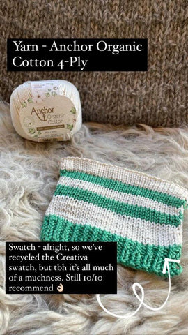 Anchor Organic Cotton 4-Ply Swatch at No Frills Knitting