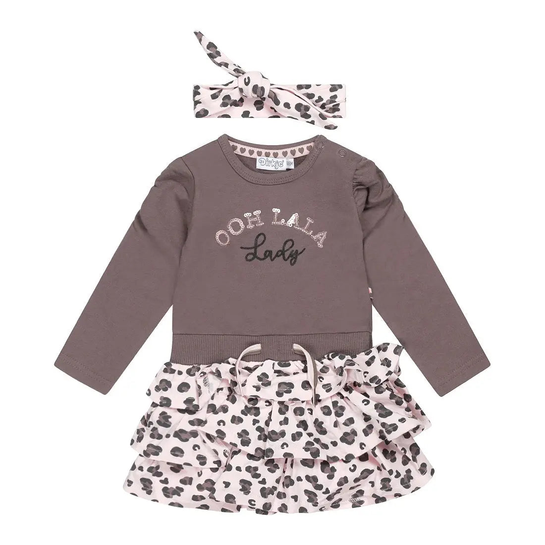 Baby Girls Dress Grey Brown Panter Print | Dirkje - Dirkje