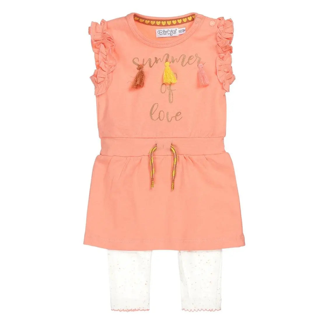 Baby Girls Set Dress Salmon Pink With White Legging | Dirkje - Jenni Kidz