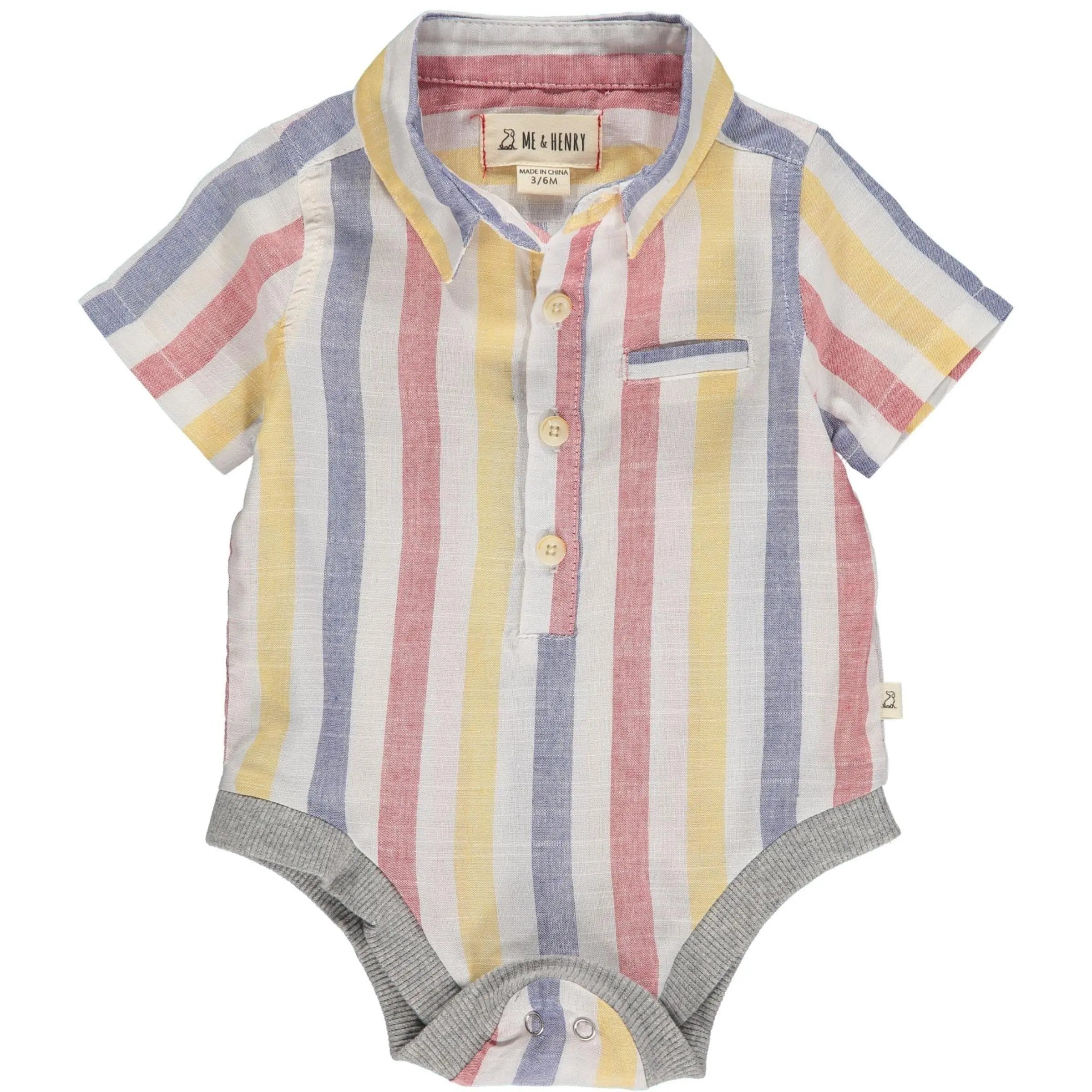 Red/white/blue striped short sleeved woven onesie | Me & Henry - Jenni Kidz