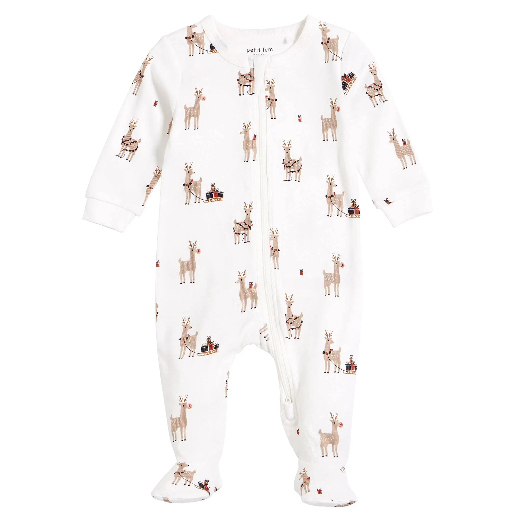 Rudy and Reindeers Print on Off White Sleeper | Petit Lem - Jenni Kidz