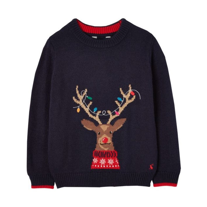 Boys Cracking Yuletide Jumper - Navy Reindeer | Joules - Jenni Kidz