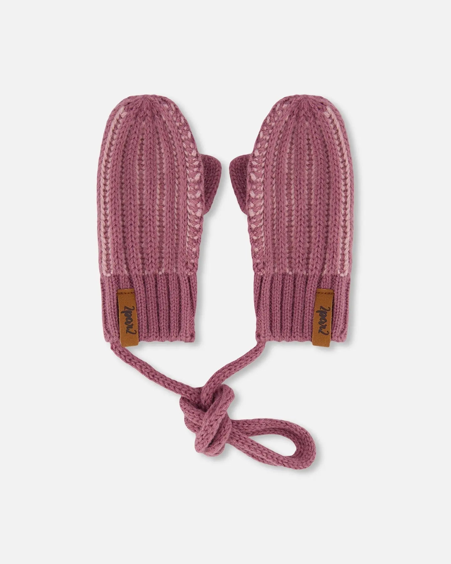 Knit Mittens With Cord Mauve | Deux par Deux | Jenni Kidz