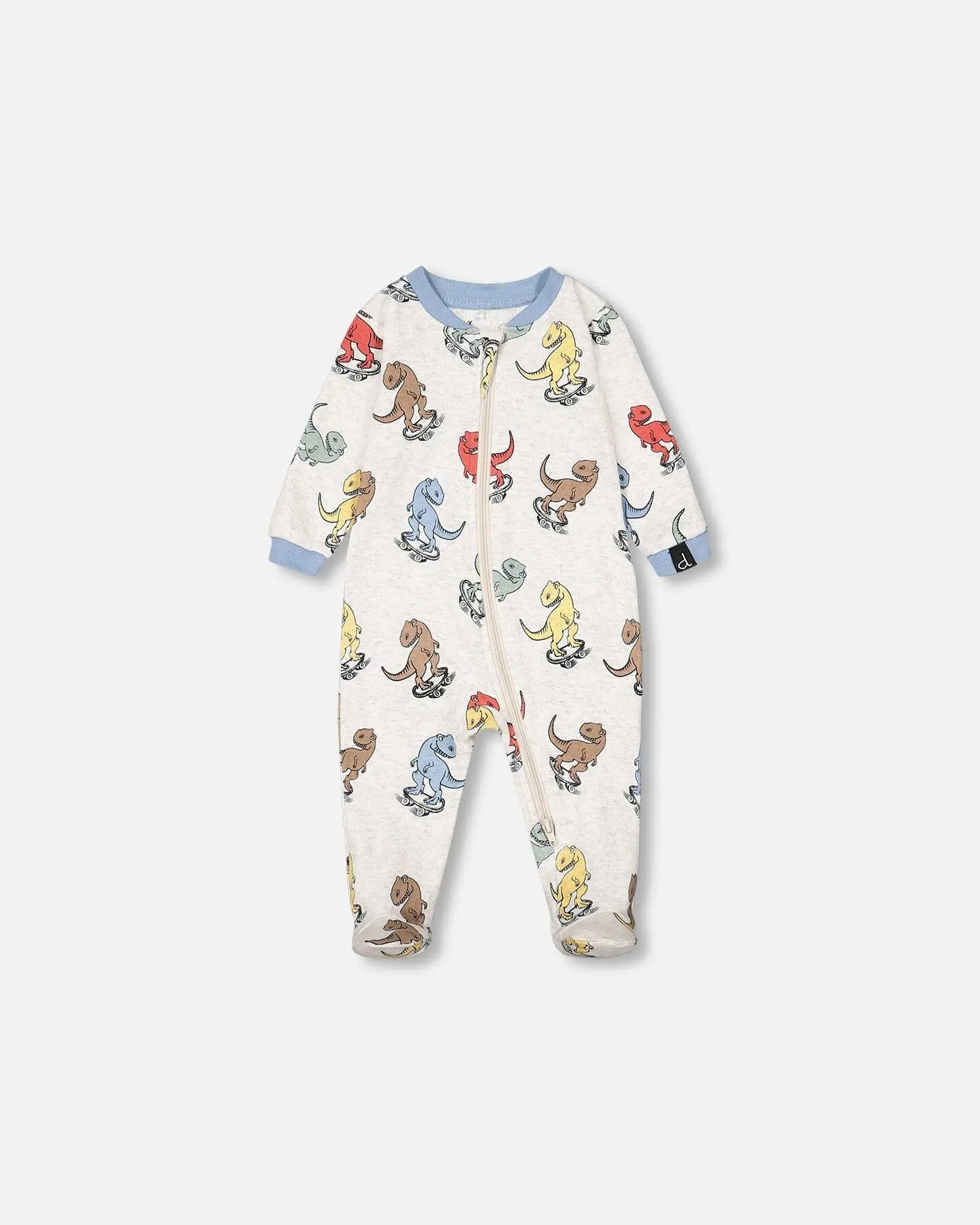 Organic Cotton One Piece Pajama Oatmeal Mix Dinosaur Print | Deux par Deux | Jenni Kidz