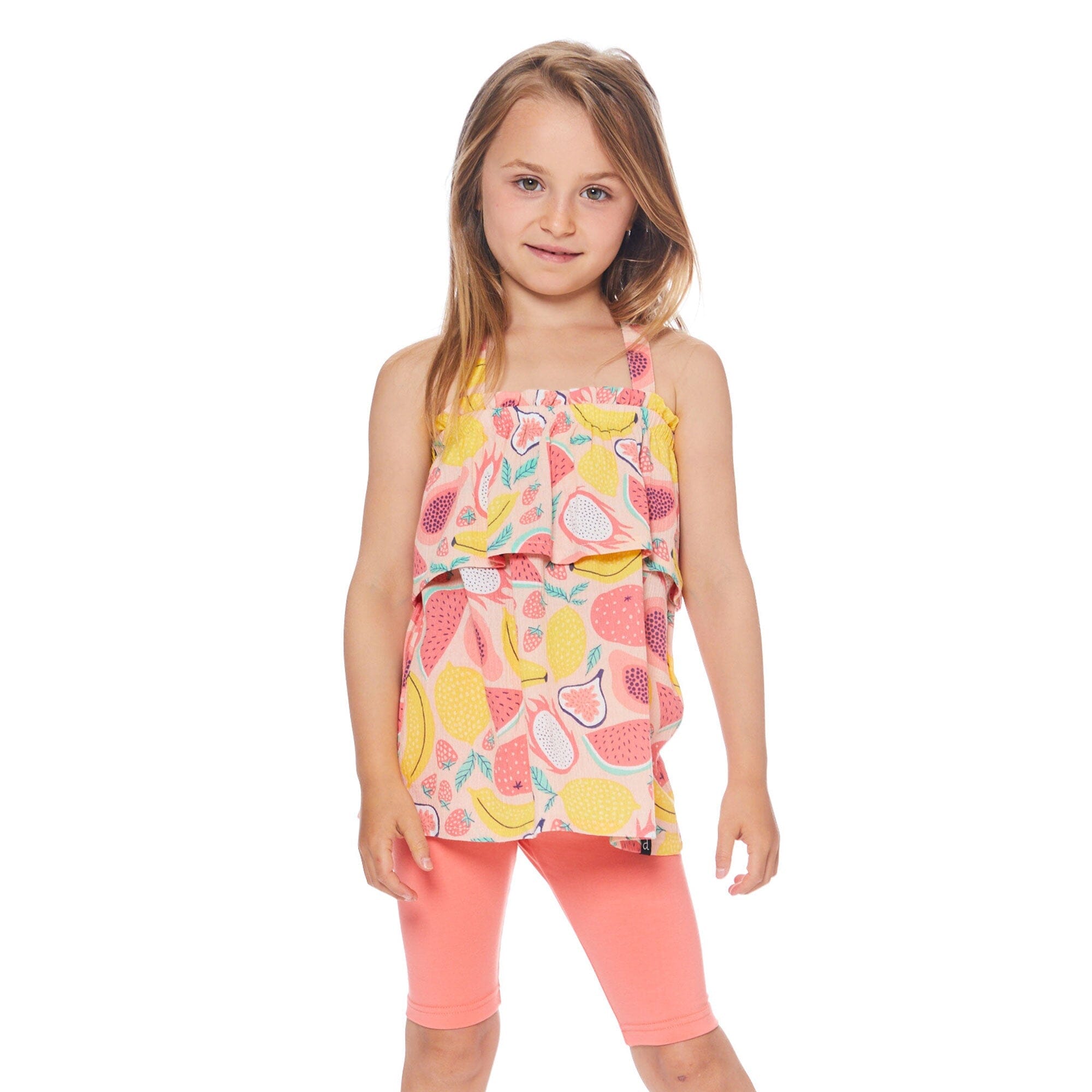 Printed Sleeveless Tunic & Biker Short Set Coral Fruits-1