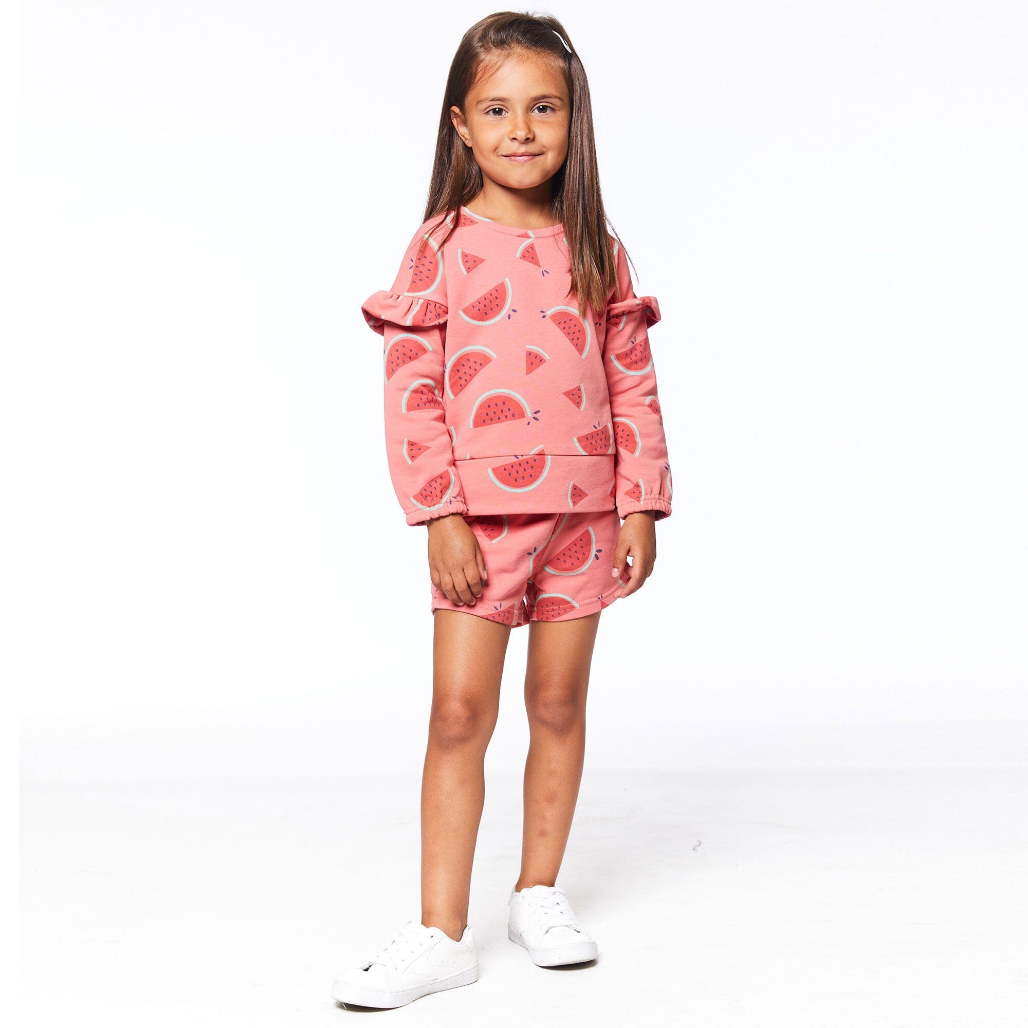 Printed French Terry Short Coral Watermelon-1