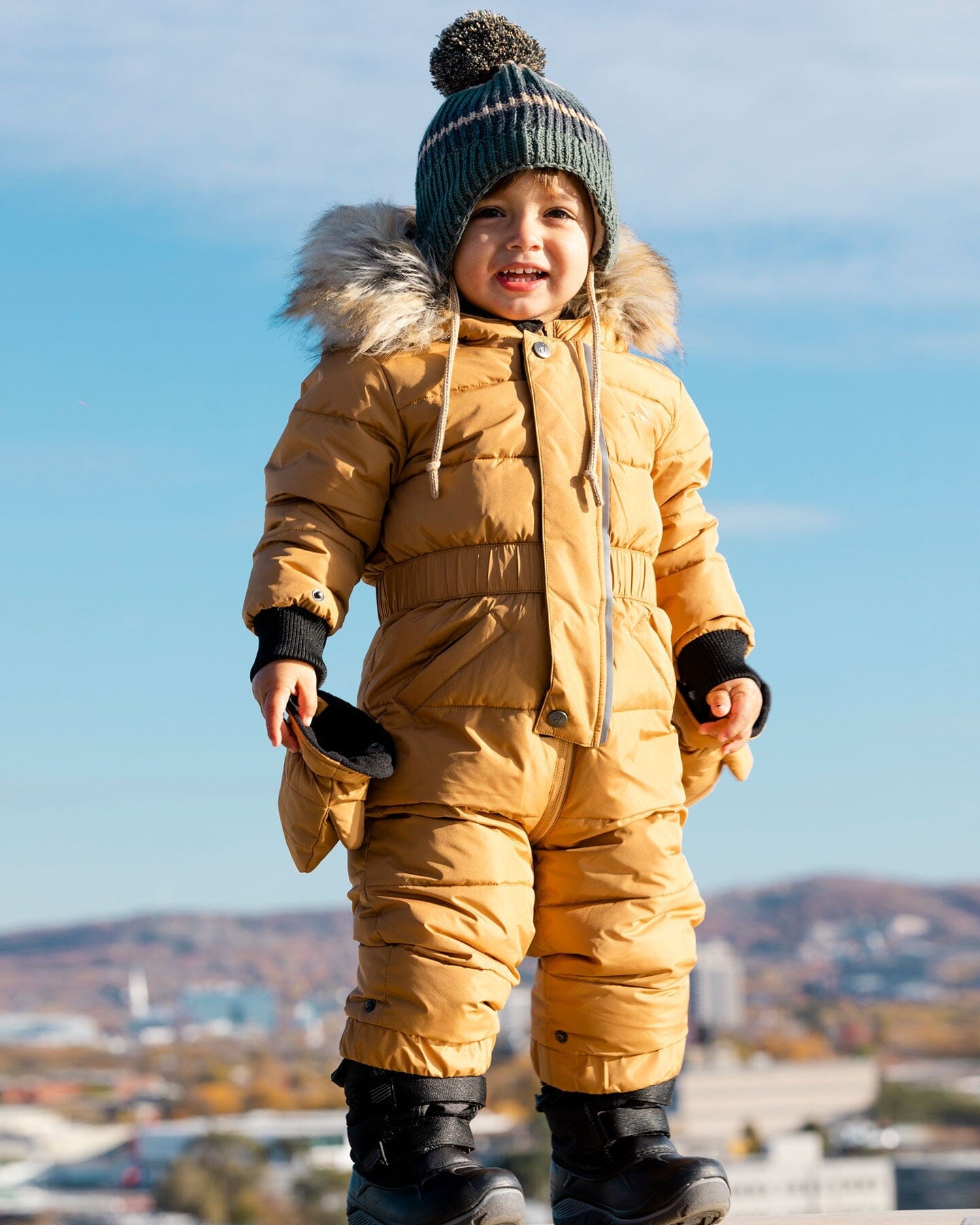 Solid One Piece Baby Snowsuit Brown Sugar-1