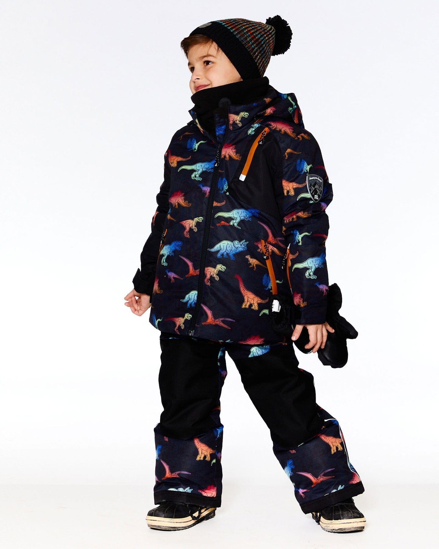 Two Piece Snowsuit Black Gradient Dino Print-1