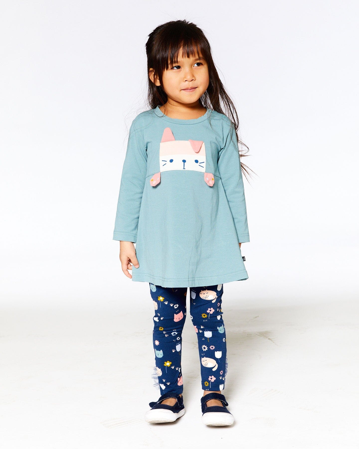 Organic Cotton Tunic And Printed Leggings Set Sage Green And Navy-1