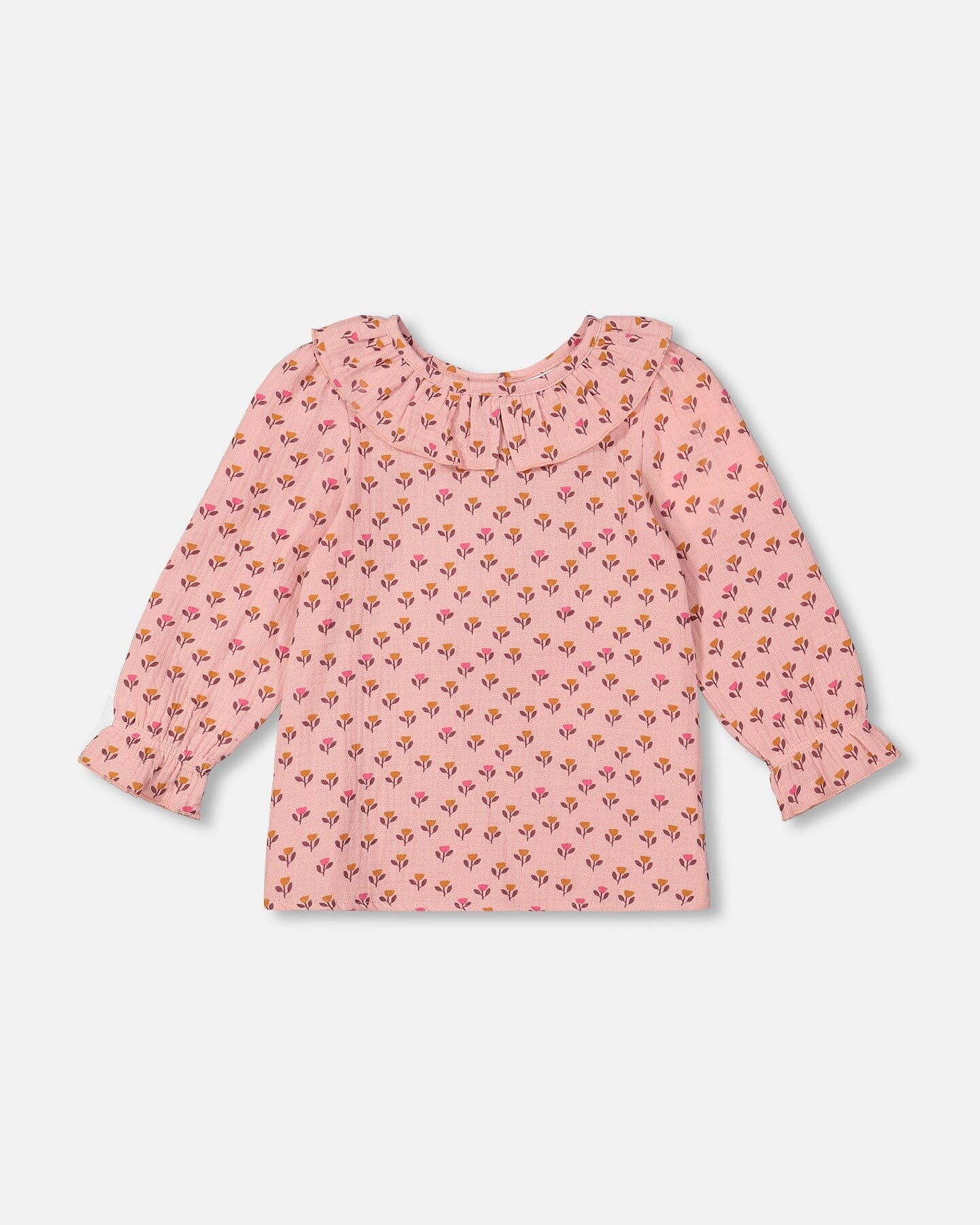 Muslin Blouse With Ruffle Collar Pinky Tulip Print-0