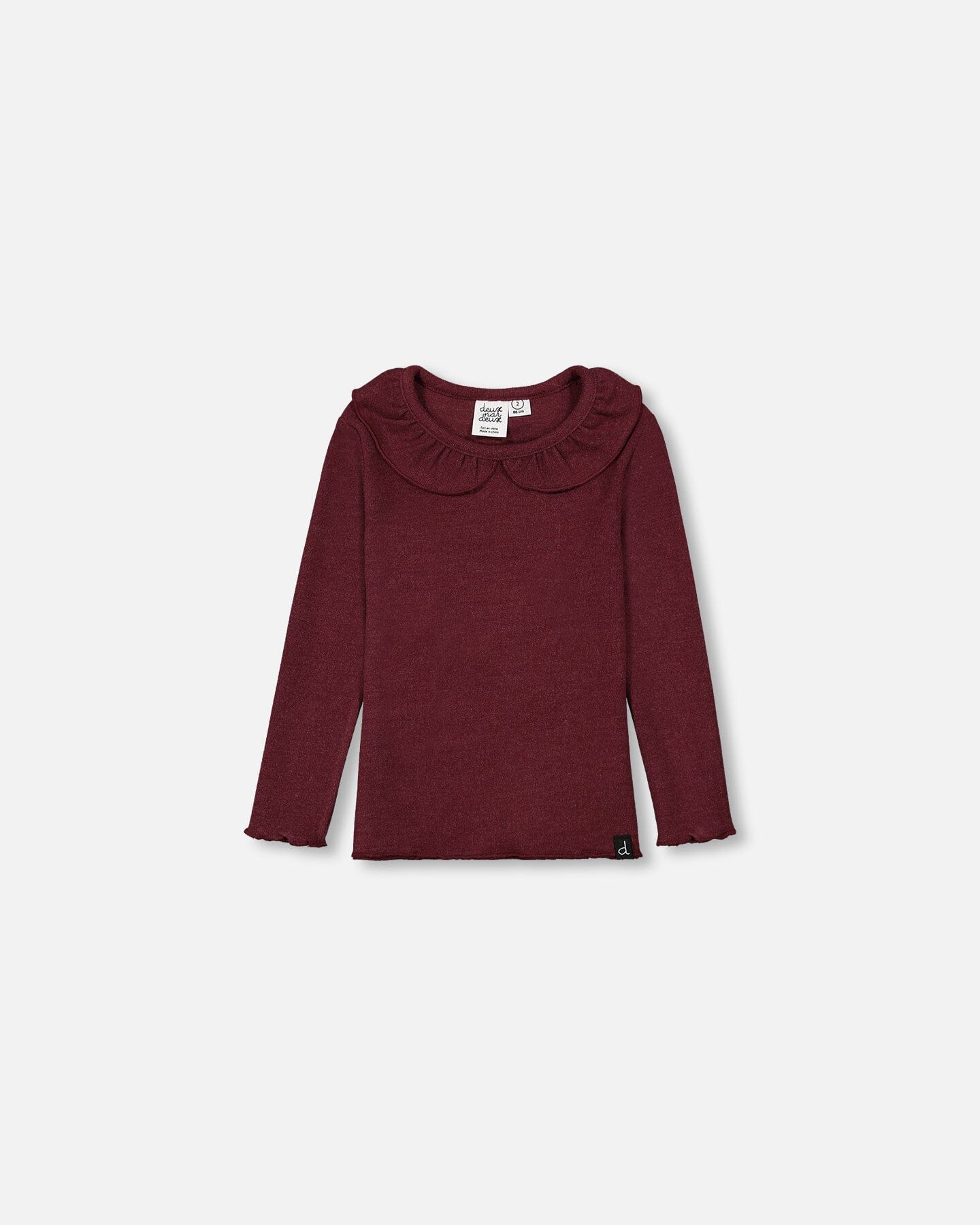 Super Soft Rib Top With Flounce Collar Burgundy-0