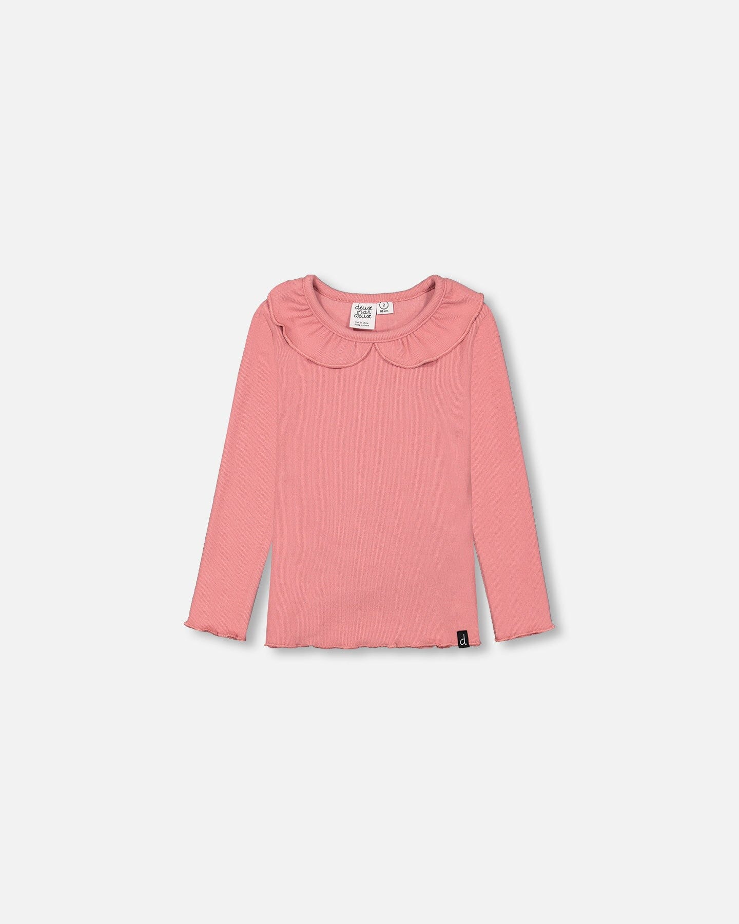 Super Soft Rib Top With Flounce Collar Salmon Pink-0