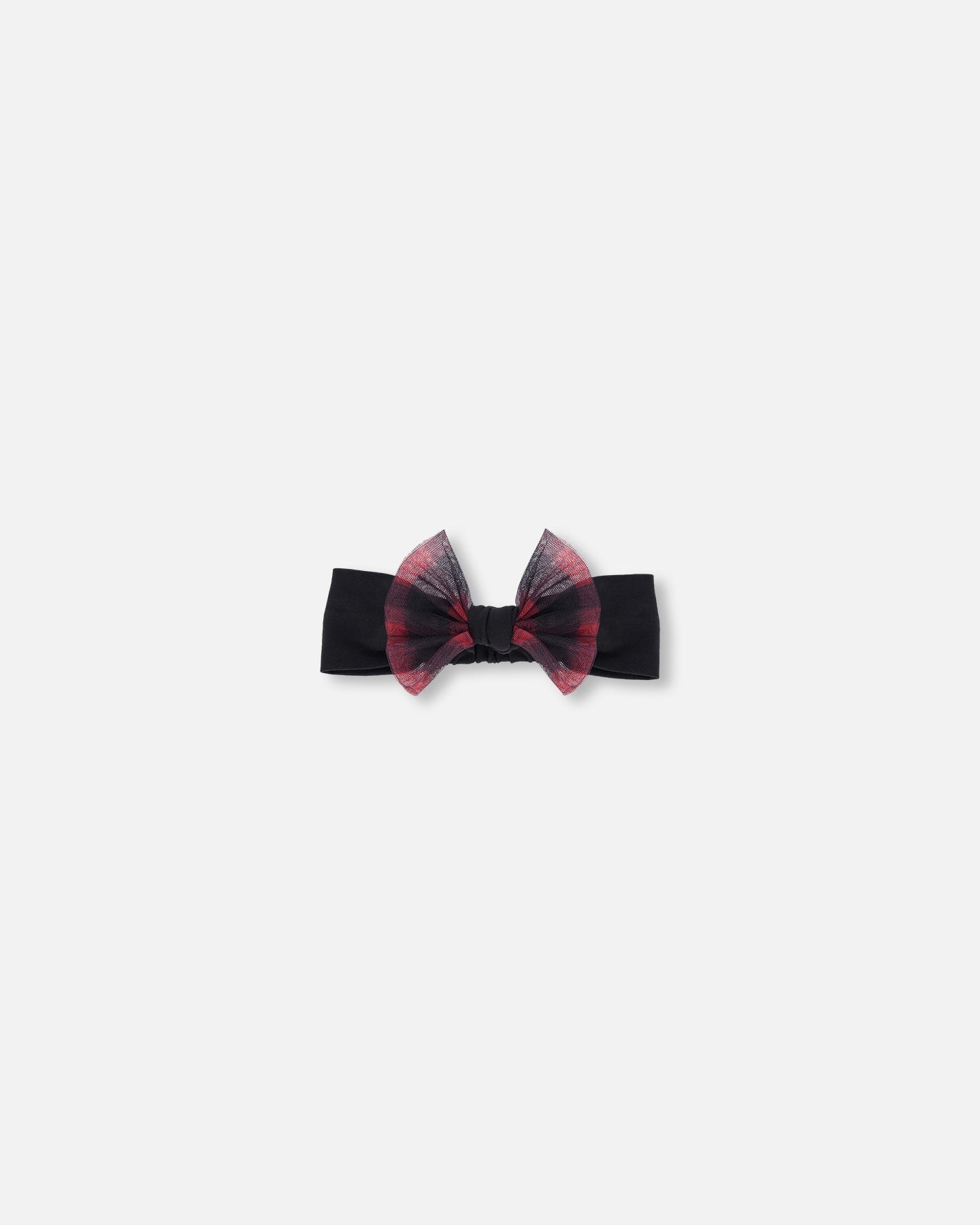 Headband With Tulle Bow Black Buffalo Plaid-0