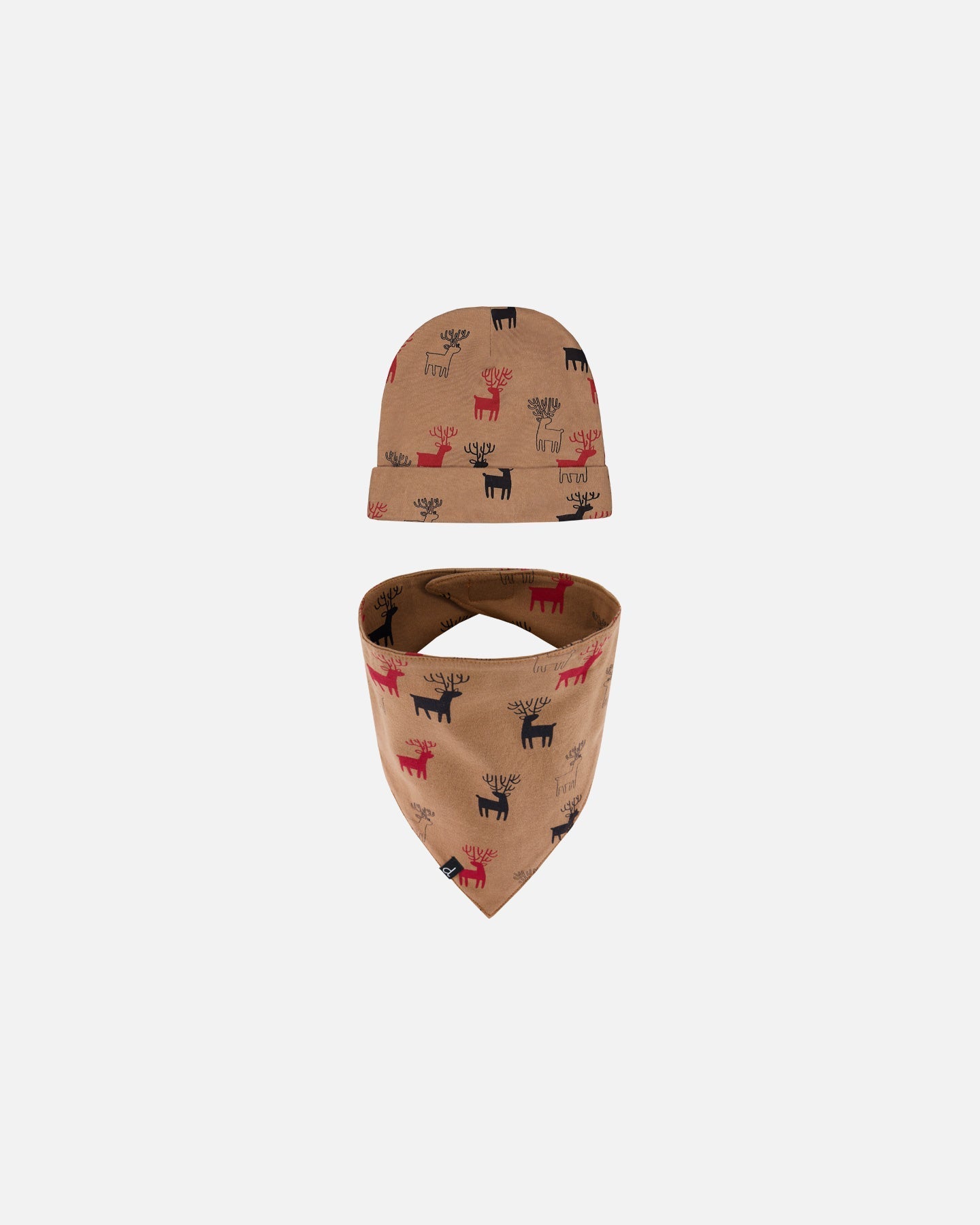 Organic Cotton Printed Reindeers Hat And Bib Set Nutmeg-0