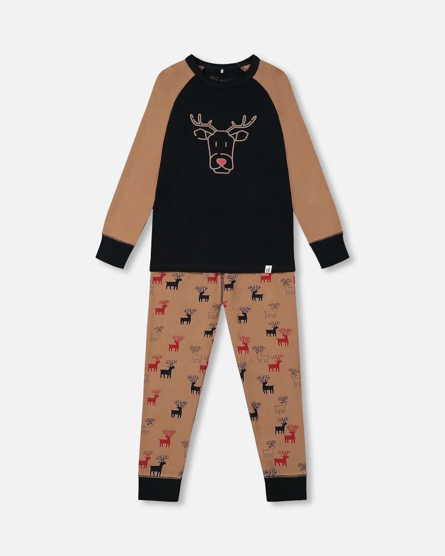 Organic Cotton Two Piece Pajama Set Nutmeg Reindeers Print-0