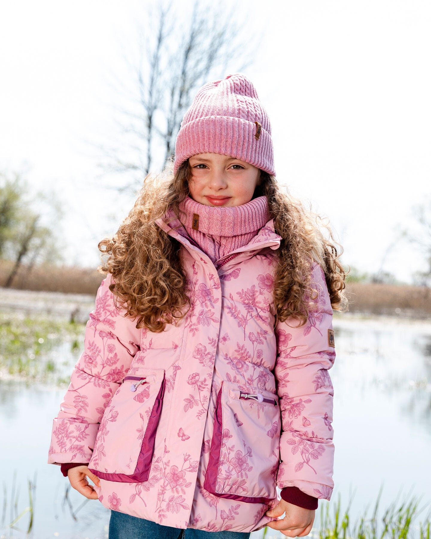 Puffy Jacket Pink Vintage Flower Print-2