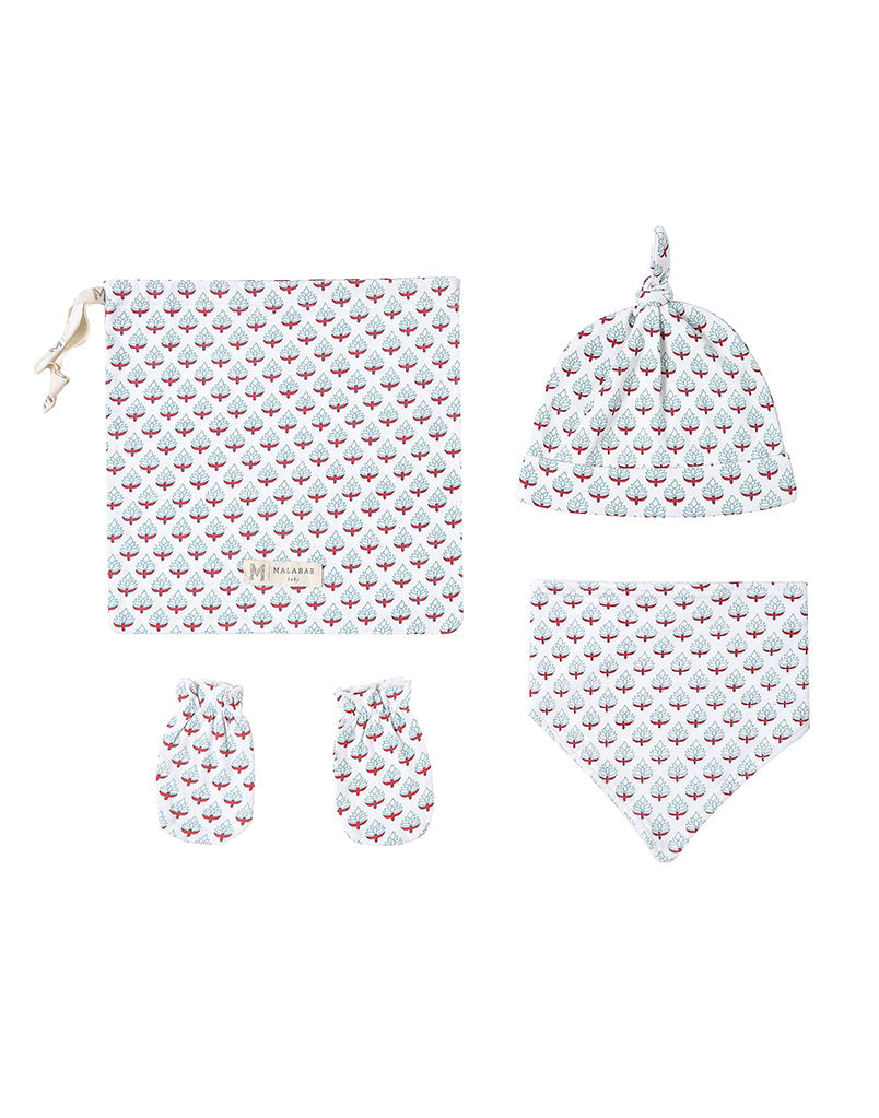 Organic Cotton Bandana Bib, Mitten, Hat Set - Miami-0