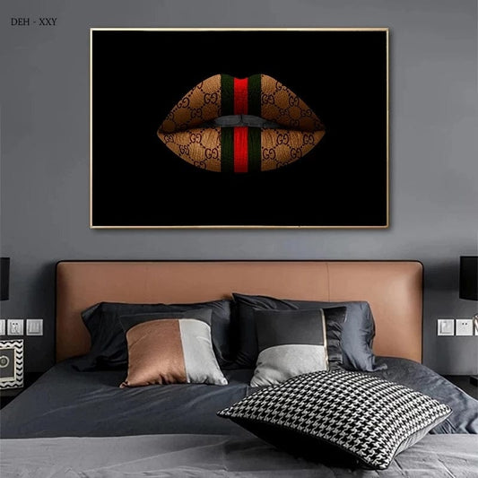 ❤️ Louis Vuitton painting red lips gold canvas print lv3