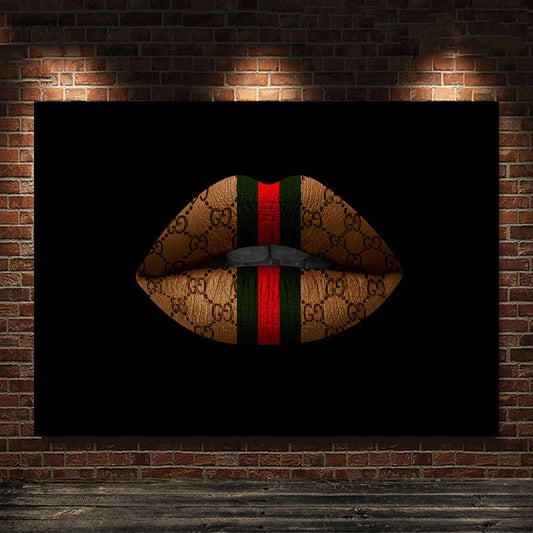 ❤️ Louis Vuitton painting red lips gold canvas print lv3