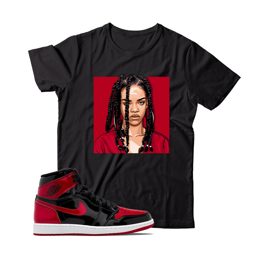 Riri T-Shirt Match Jordan 1 Patent Bred (Black) – Shirt Match Kicks