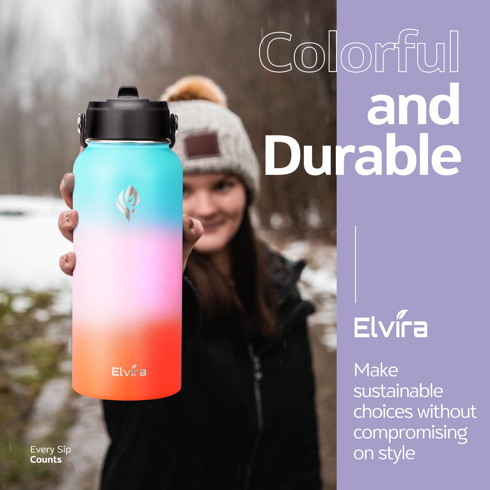 Elvira 32oz Vacuum Insulated Stainless Steel Water Bottle with Straw & Spout Lids