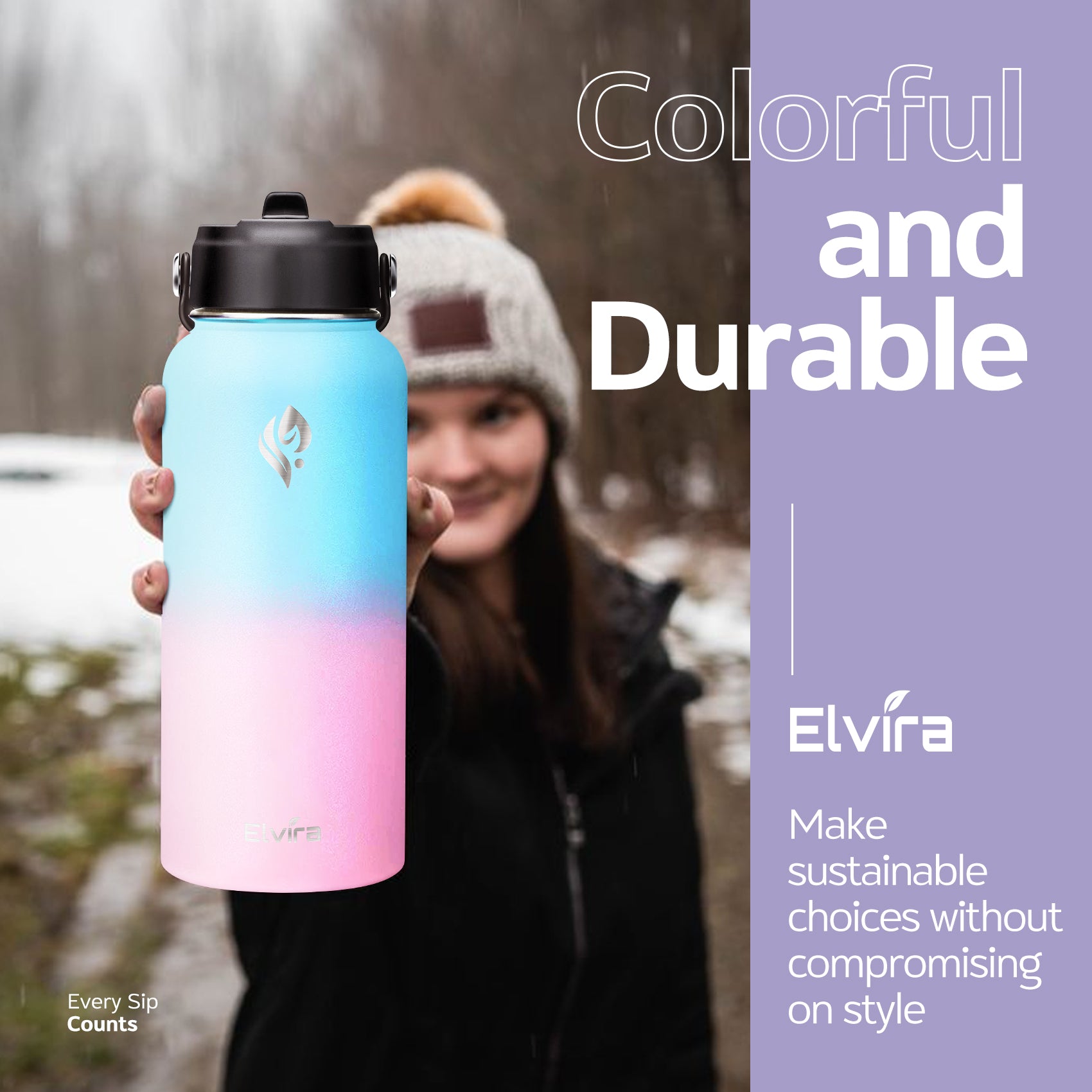 Elvira 32oz Vacuum Insulated Stainless Steel Water Bottle with Straw & Spout Lids