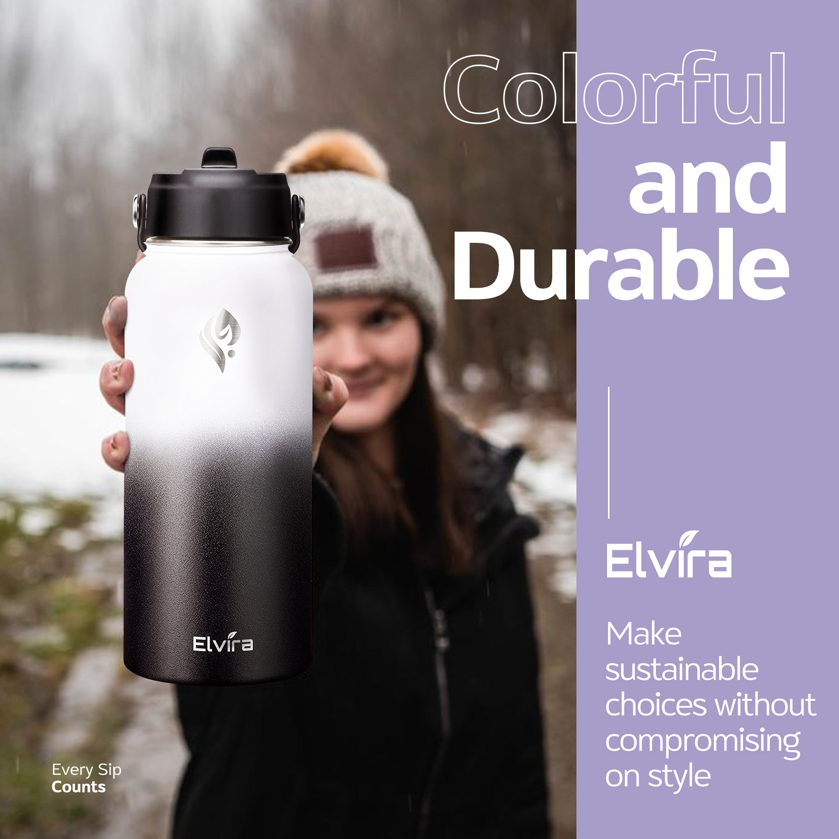 Elvira 32oz Vacuum Insulated Stainless Steel Water Bottle with Straw & Spout Lids