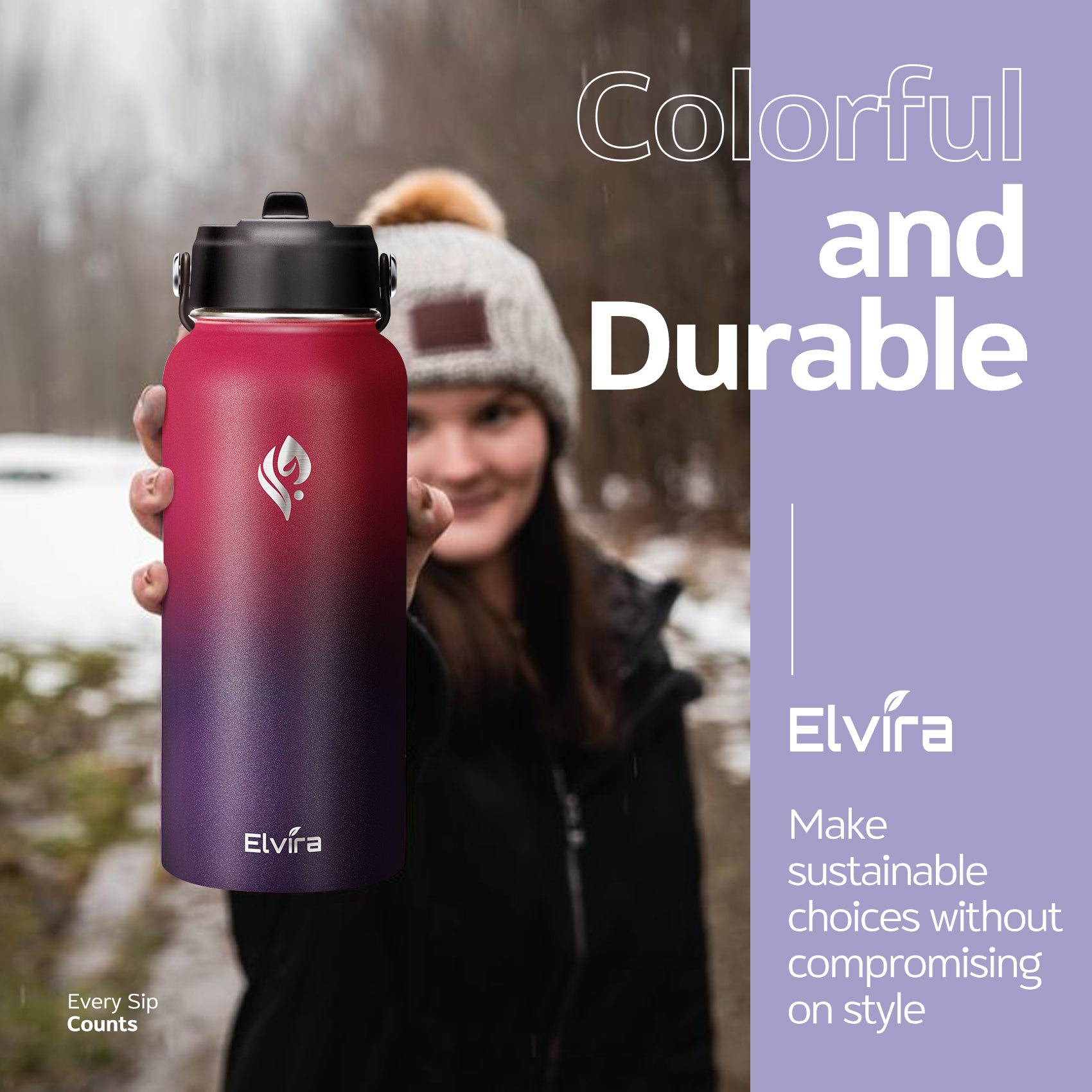 Elvira 32oz Vacuum Insulated Stainless Steel Water Bottle with Straw & Spout Lids