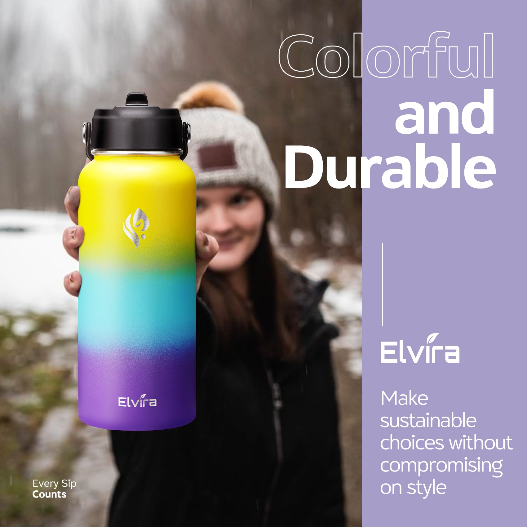 Elvira 32oz Vacuum Insulated Stainless Steel Water Bottle with Straw & Spout Lids