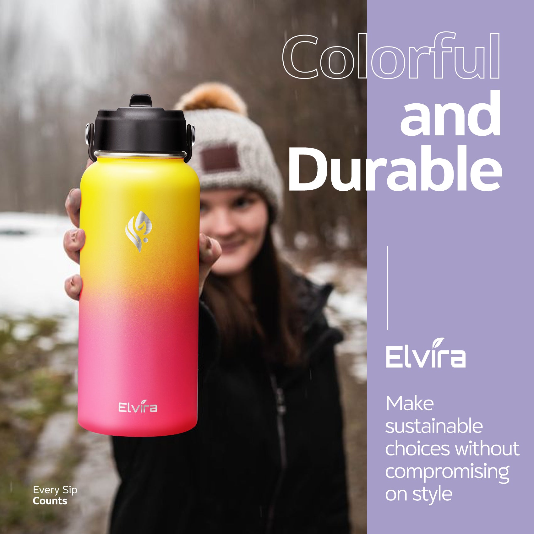 Elvira 32oz Vacuum Insulated Stainless Steel Water Bottle with Straw & Spout Lids