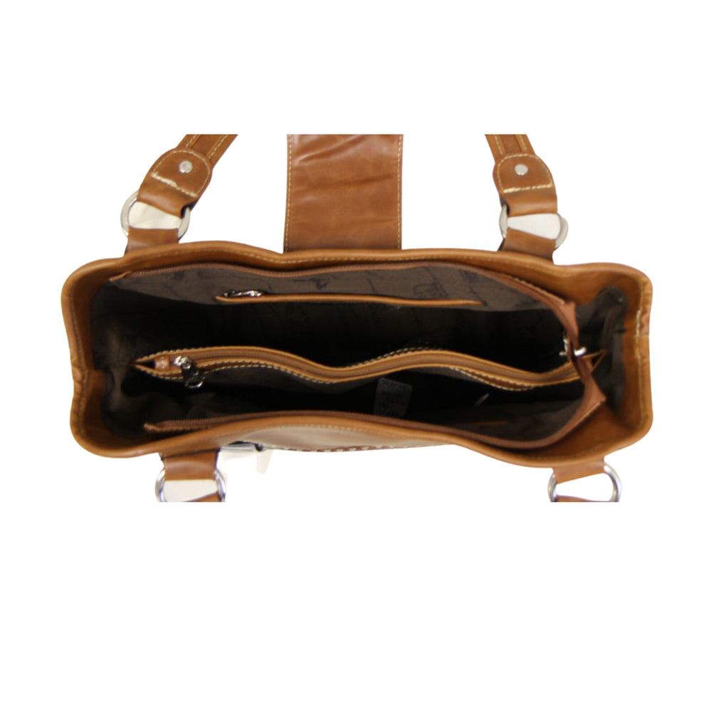 Concealed Carry Western Tooled Leather Purse Brown inner compartments