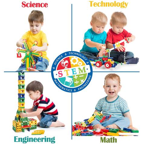 kids are playing with 198 pcs STEM construction building blocks