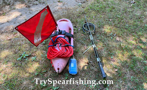 Hard Spearfishing Dive Float and Flag with Float Line and a Rob Allen Speargun