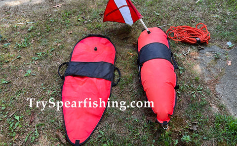 Soft foldable spearfishing floats and dive flags