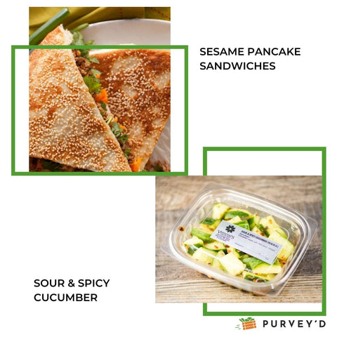 SESAME PANCAKE SANDWICHES AND SOUR & SPICY CUCUMBER