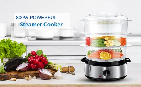 Food Steamer for Cooking, 800W Fast Heating Electric Steamer