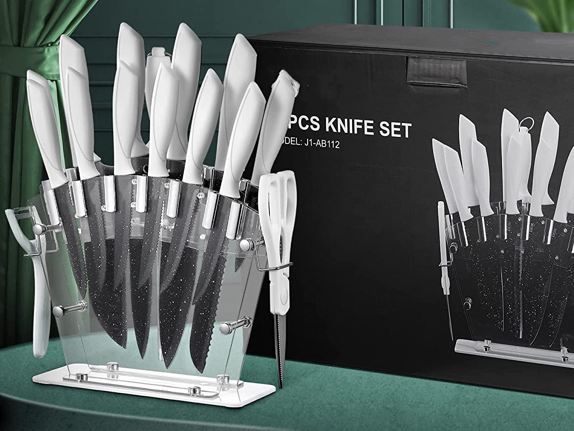 Deik Knife Set 6 Piece, Black Chef Knives with Sharp Blades Nonstick Coating Easy Grip Handle