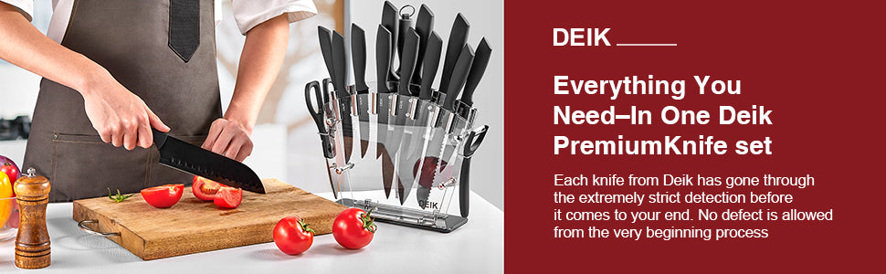 DEIK Knife Set High Carbon Stainless Steel Kitchen Knife Set 16 PCS, BO Oxidation for Anti-rusting and Sharp, Super Sharp Cutlery Knife Set with Acrylic Stand and Serrated Steak Knives