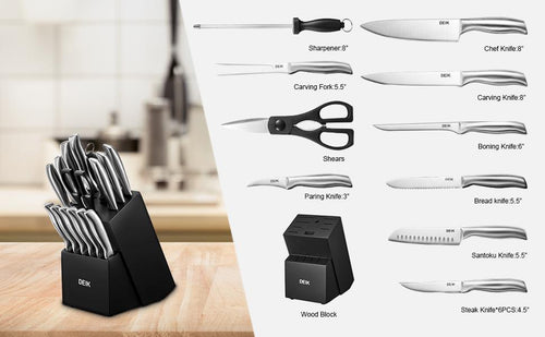 16-Piece Set: Deik Kitchen Knife Set with Wood Block