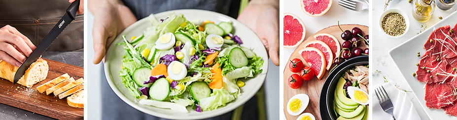 bread knife, salad, fruit and vegetable