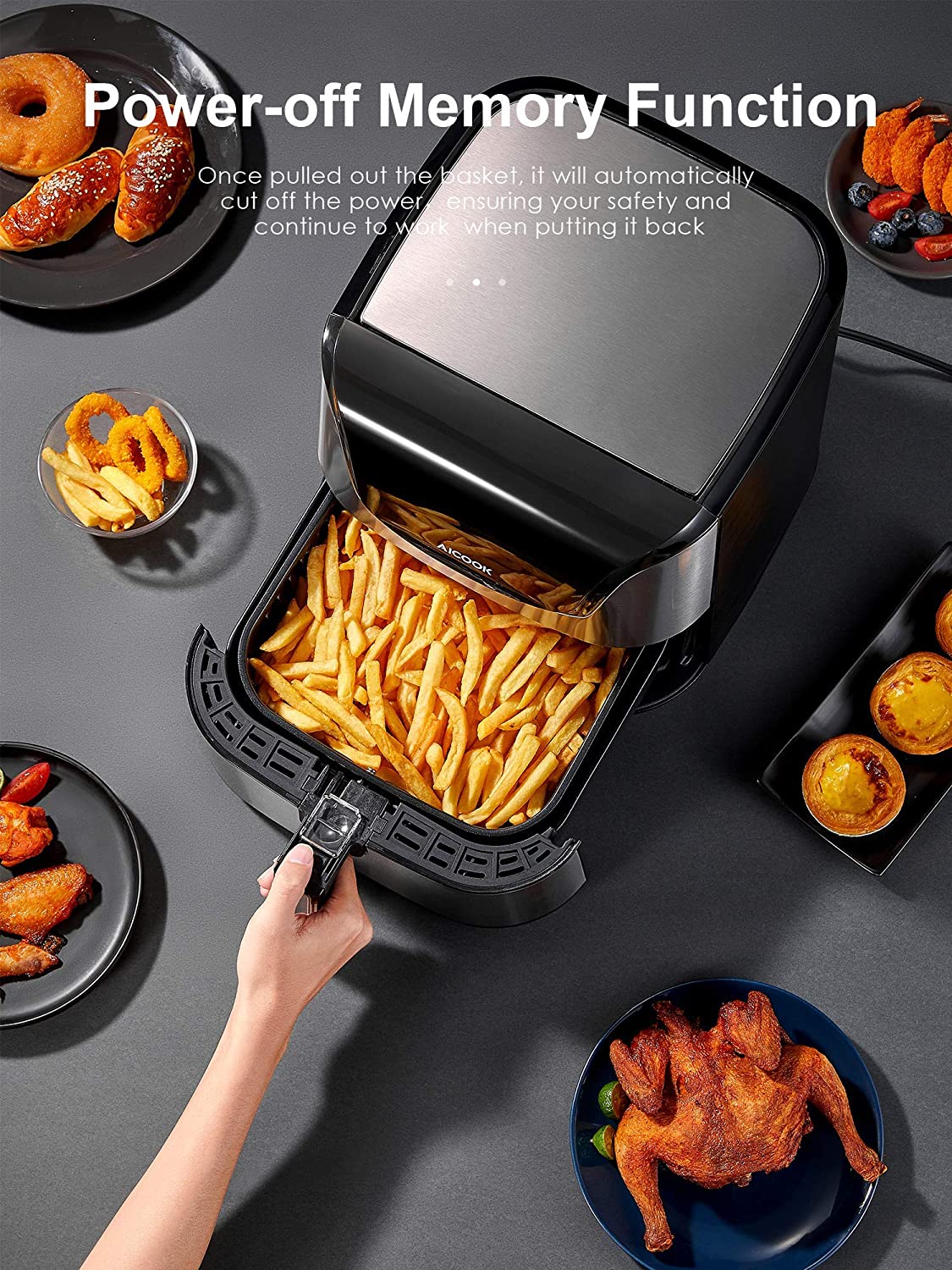 AICOOK Air fryer 5.8QT, dishwasher-safe, 40 recipe, roasting, baking,  grilling