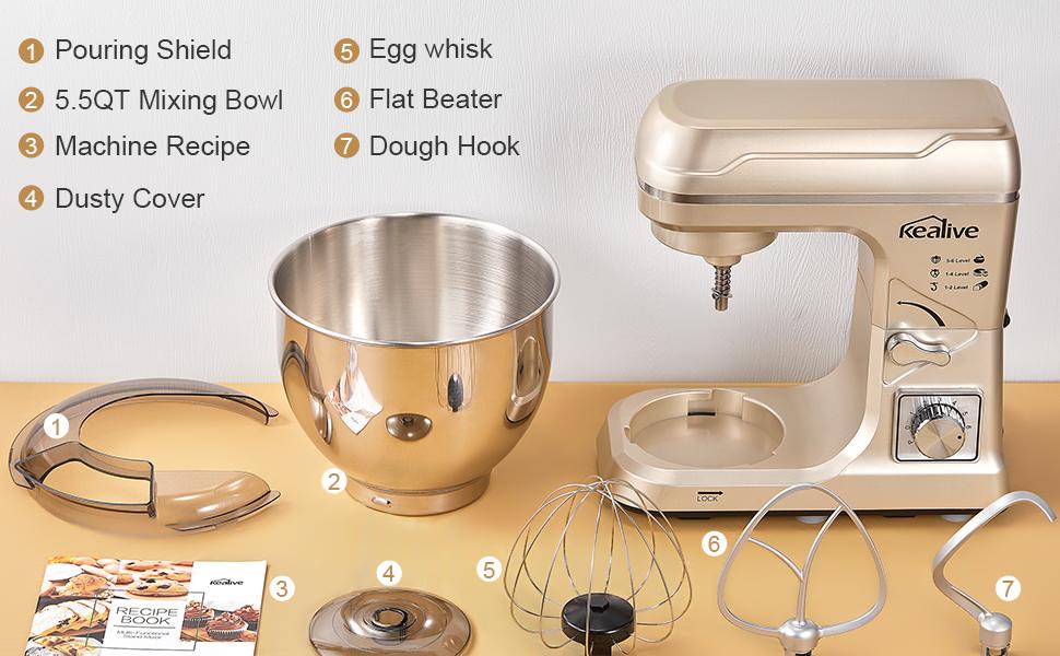 Kealive Stand Mixer, Electric Food Mixer 5.5QT, 6+P-Speed, Tilt-Head Food Mixer Hot Sale Kealive Recommend