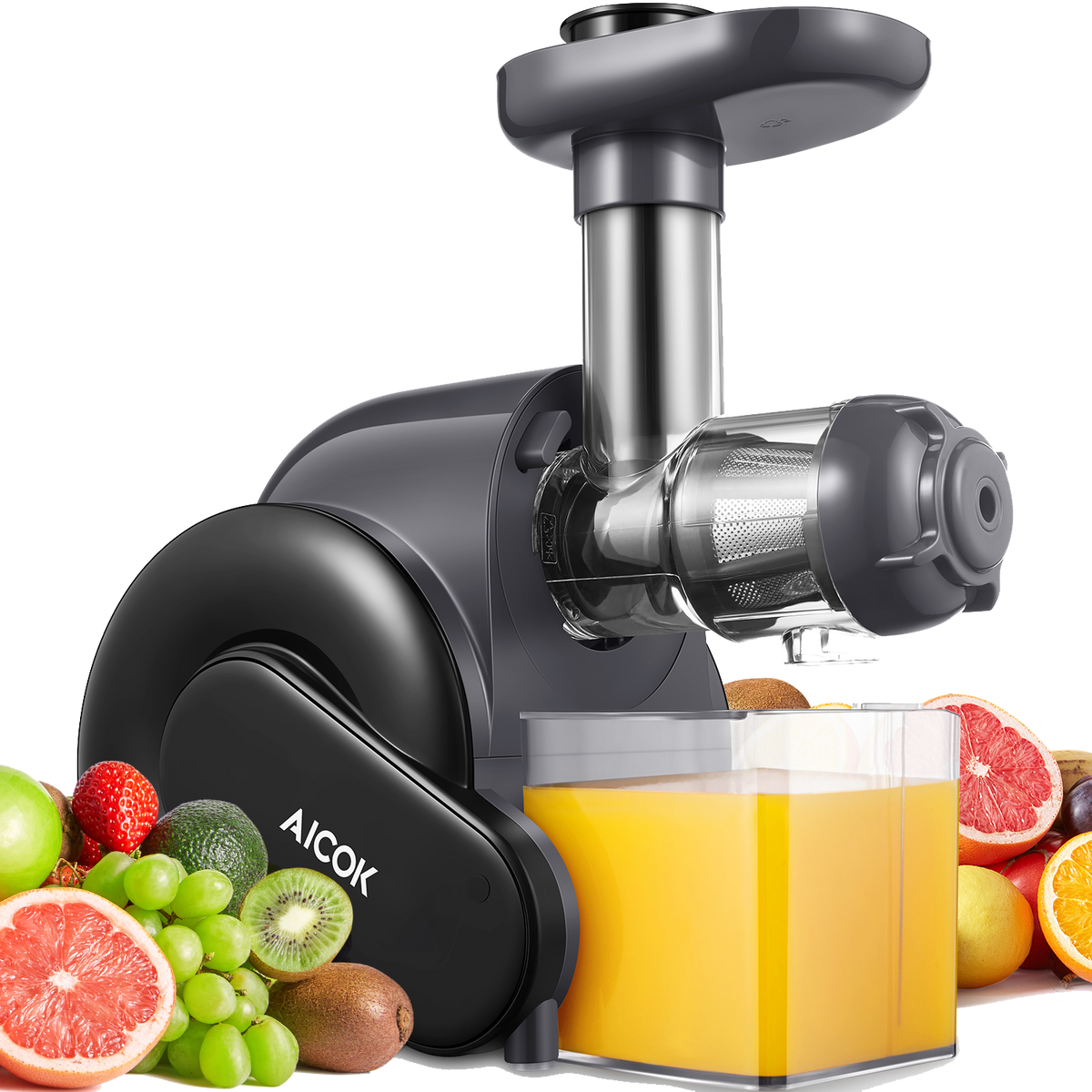 AICOK Juicer, Masticating Juice Extractor with Reverse Function, Cold Press Juicer with Juice Jug and Brush for High Nutrient Juice