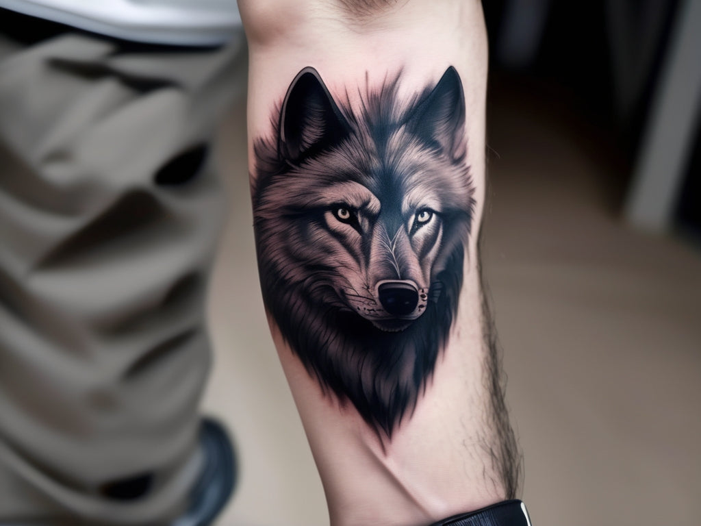 black wolf head temporary tattoo