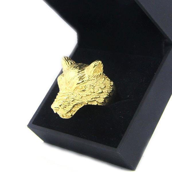 GOLD PLATED WOLF RING (STEEL)