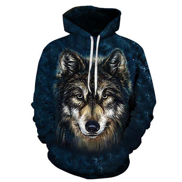 Womens Wolf Digital Printed Pullover Hoodie Sweater Halloween Baseball Coats Sweats Long Sleeve Blouse Tops 