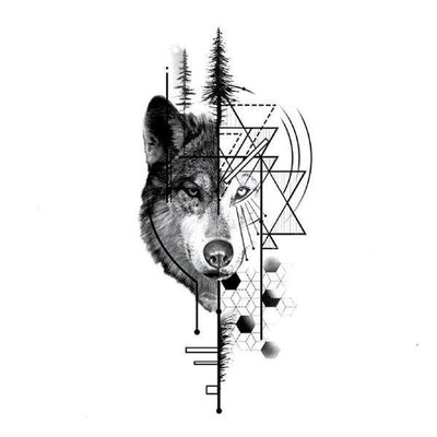 Wolf Tattoo half geometric | Wolf-Horde
