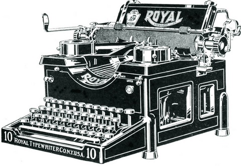 An antique Typewriter advertisement illustration in black and white from The Royal Typewriter Co. N.Y. USA