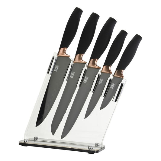 Taylors Eye Witness Steak Knives Set of 4 - Brooklyn Serrated Black Ceramic-Coated Blade with Copper-Plated Bolster. Corrosion-free, Easy Clean